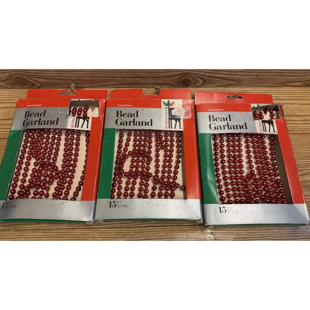 Vintage Bead Chain Garland Rex‎ Christmas Tree Trimmings Lot of 3 45 ft total